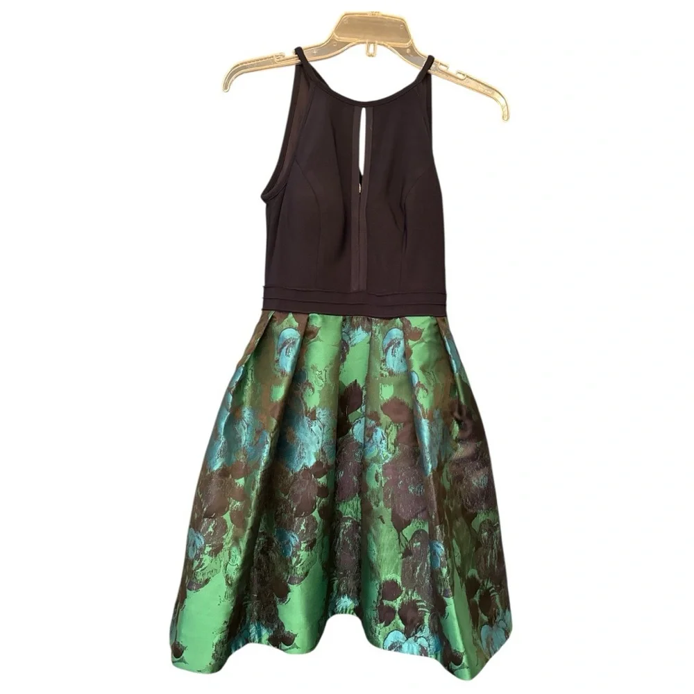 Aqua Floral Brocade Party Dress size 0 NWT VS-2 - Picture 1 of 5